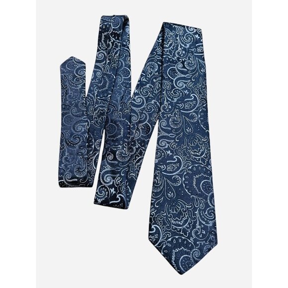 TOM JAMES Men's 100% Silk USA Tie Blue/Silver Paisley - Picture 5 of 9
